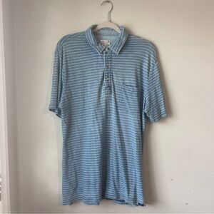 Faherty Mens Light Blue Polo Shirt Size L Striped Blue Short Sleeve